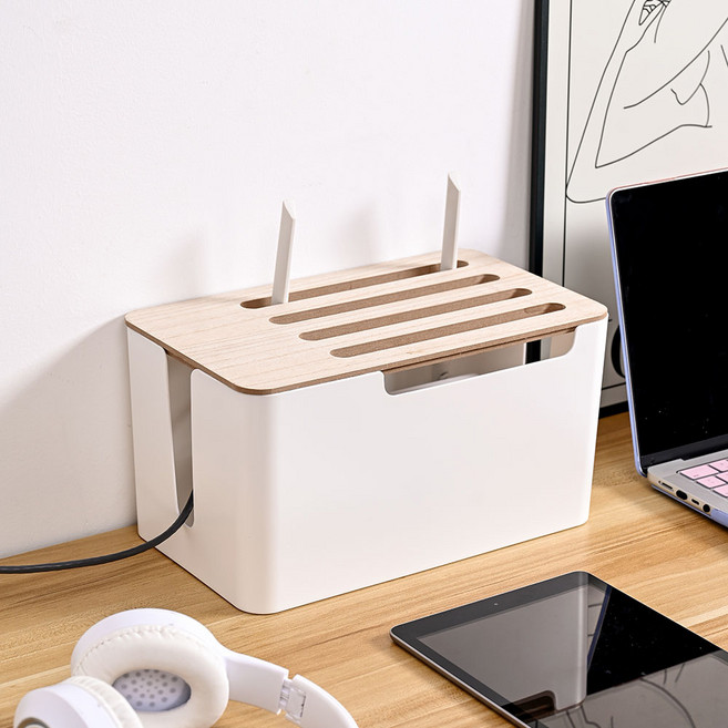 소하임 우드 커버 전선 정리함 특대형, 1개, 화이트 + 우드