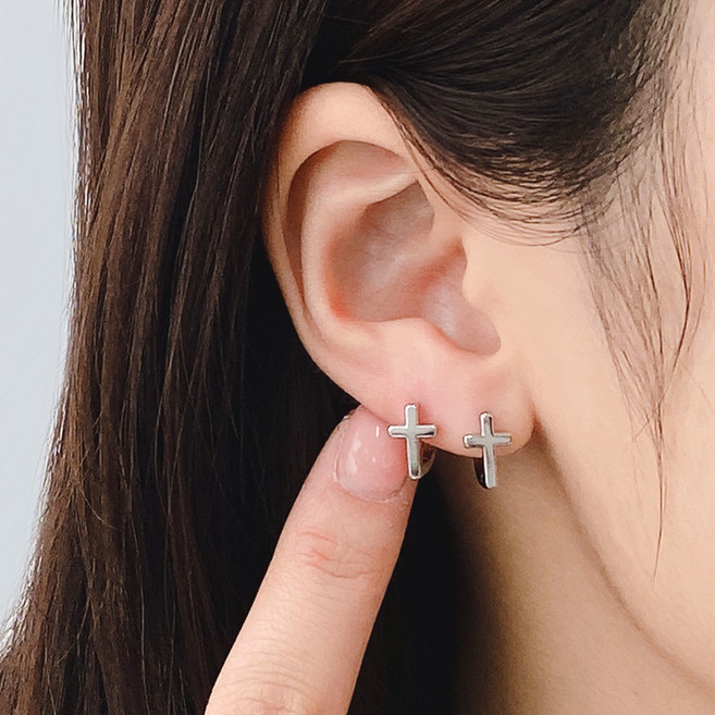 젤루나 여성용 십자가 심플 링 귀걸이 P-1149
