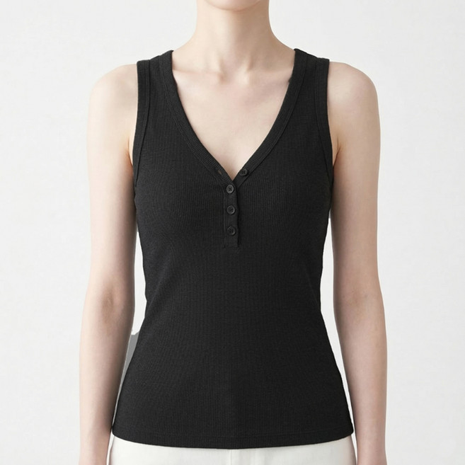 소니오 여성용 버튼 브이넥 민소매