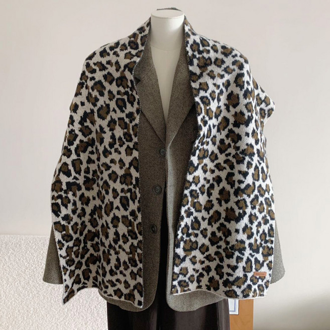 CocoDream 虎紋豹紋羊毛混紡針織圍巾 YN-1114