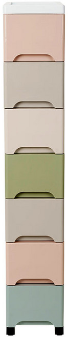 樂嫚妮 18面寬七層塑膠收納櫃 36 x 18 x 109cm 窄縫收納好幫手, 1個, 馬卡龍色