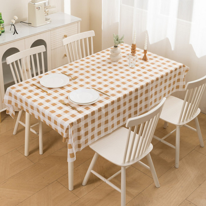 왕실 체크무늬 방수 식탁 테이블보 4인용, 커피, 137 x 180 cm, 1개
