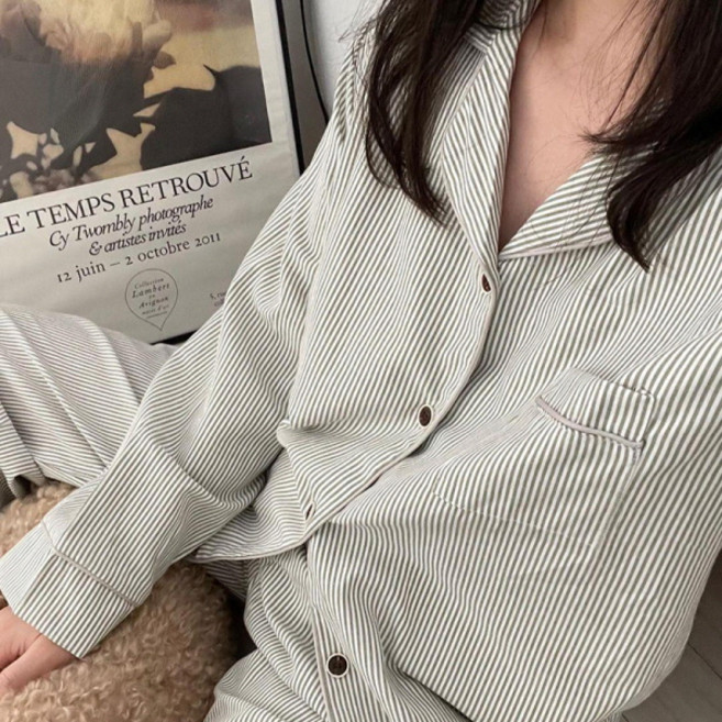 PEONIST 女性簡約條紋睡衣套裝