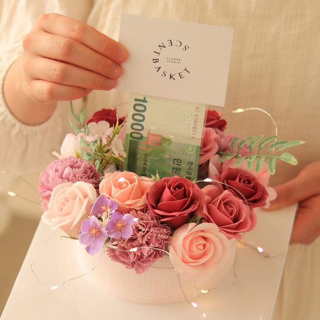 센트바스켓 비누꽃 가든플라워 반전 용돈케이크, 퍼플, 1개