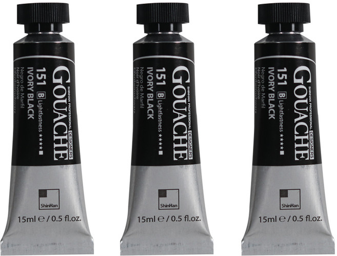 신한화구 전문가 과슈 물감 튜브 B 시리즈 151 아이보리 블랙 3개입, 15ml, 1색