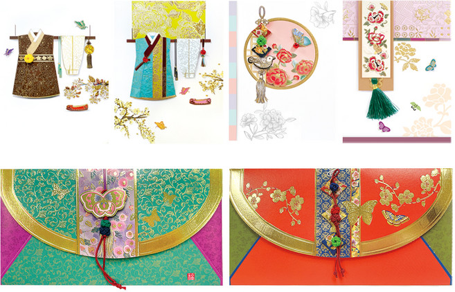 전통 무늬 카드 4종 + 봉투 2종 세트, FT1035-5(카드), FT1035-6(카드), FT1043-5(카드), FT1043-6(카드), FB207-5(봉투), FB207-6(봉투), 1세트