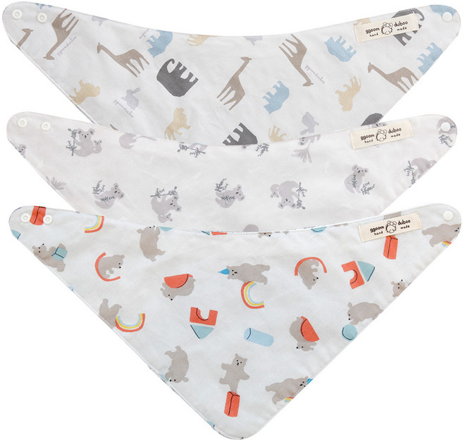 꿈꾸는두부 사계절용 면 원단 삼각 스카프빕 디자인 3종 세트