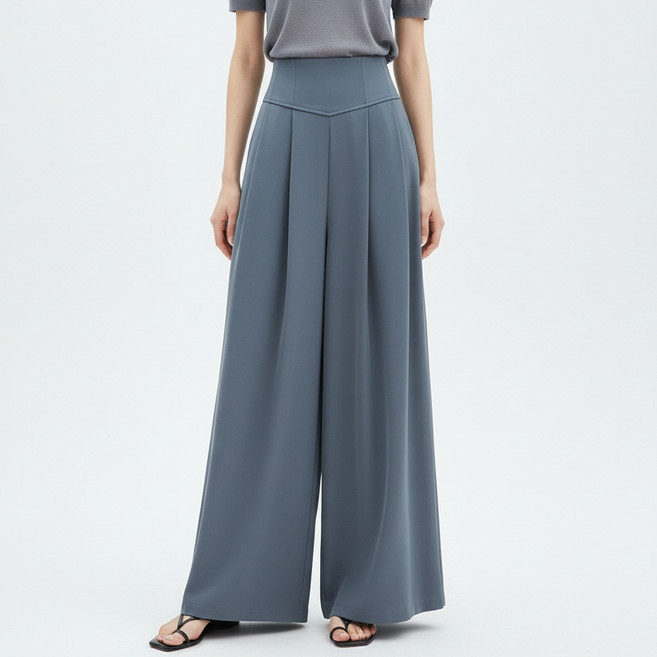 마켓피아 여성용 와이드 플리츠 하이웨스트 롱팬츠