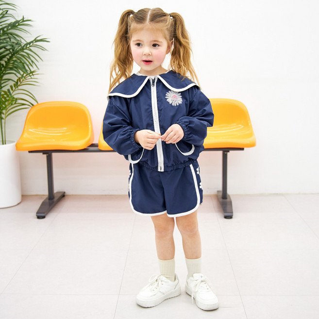 WALTONKIDS 女童涼感透氣雛菊領化纖拉鍊上下套裝