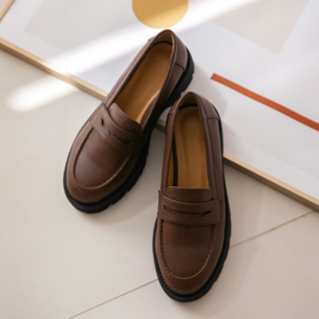 첫걸음 여성용 브로우 통굽 로퍼 4cm