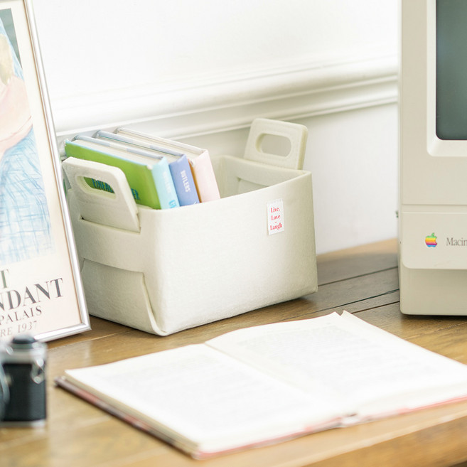 가쯔 접이식 펠트 수납 바구니, 바닐라, 1개