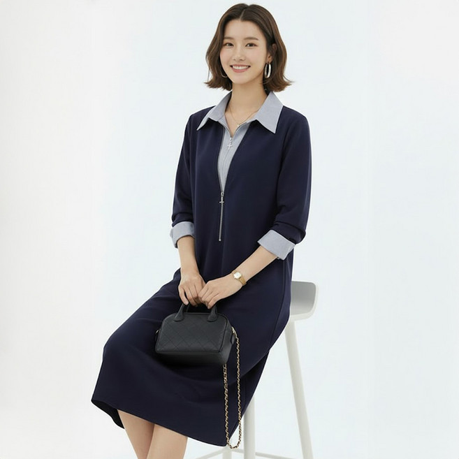 ATTERLIC Miel 經典大尺碼層次連身裙 11391, 深海軍藍