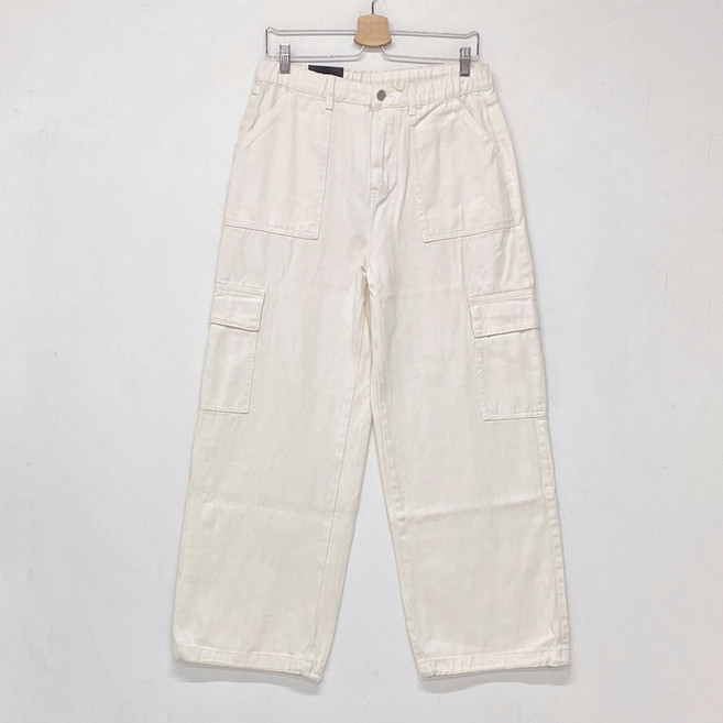 빼빼 여성용 허리 밑단 스트링 끈조절 포켓카고 와이드 면팬츠