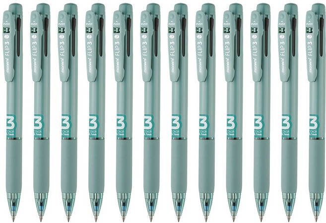 모나미 플립3 멀티펜 0.7mm, 세이지 그린(블랙 + 블루 + 레드), 12개