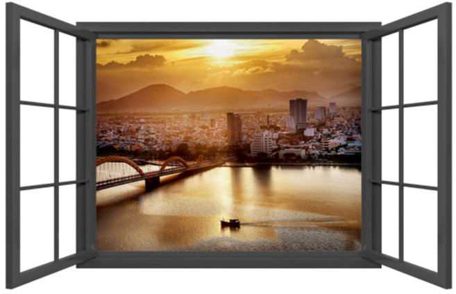 스위트 스페이스 3D입체 풍경 액자형 창문스티커 26, 블랙