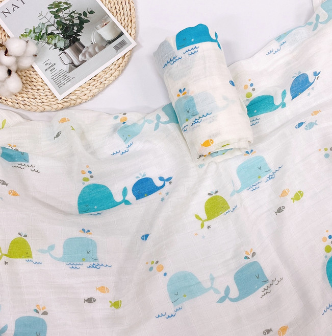 럭셔리베이비 유아용 2중 뱀부거즈 라이트 블랭킷, 고래