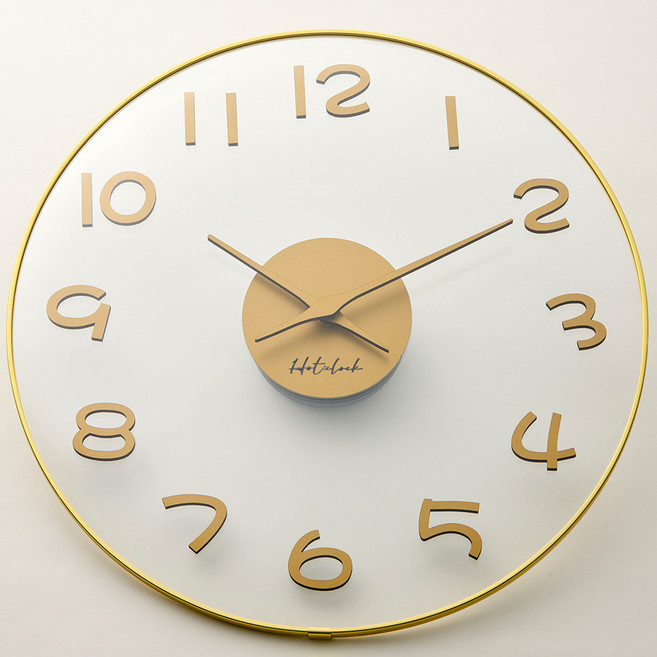 에이치씨클락 컨벡스 유리 무소음 벽걸이 벽시계 40cm, A타입 골드