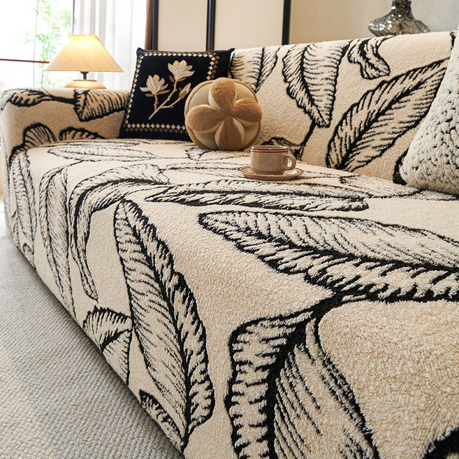 엑스터 트렌디 일체형 소파 탄성 풀커버, 아이보리 리프, 1개