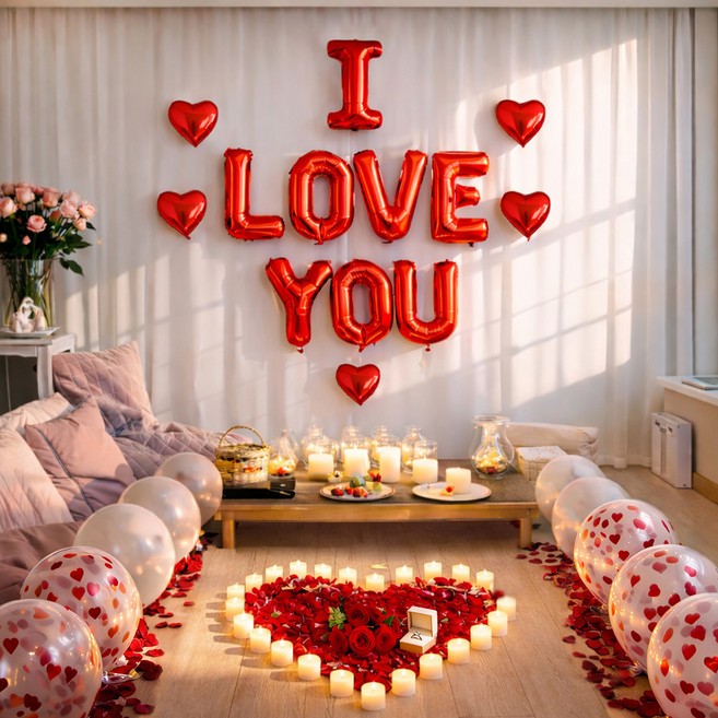 PARTYSHOW I LOVE YOU 自助求婚 LED 蠟燭 字母氣球, 紅色, 1個