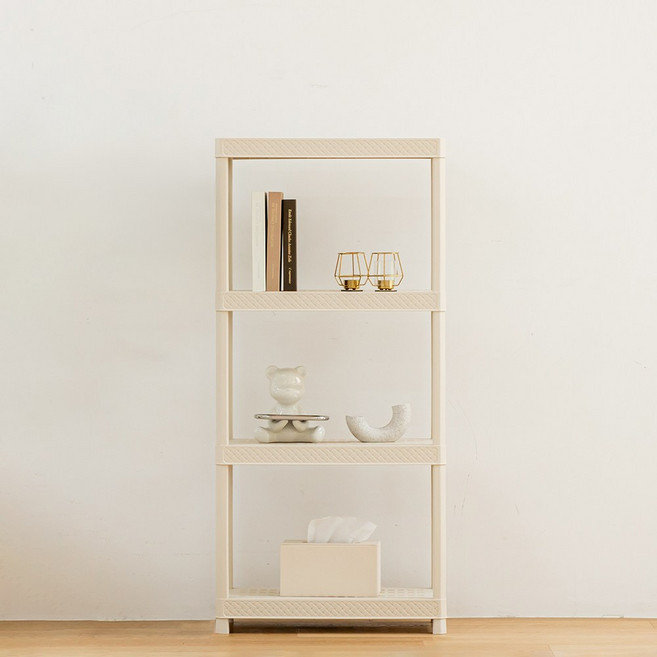 디에스피 국내 제조 릴리 무볼트 조립식 라탄패턴 선반, 아이보리, 4단