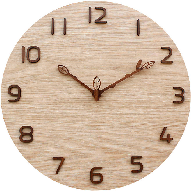 세은디자인 나뭇잎 벽시계 30cm, 우드베이지