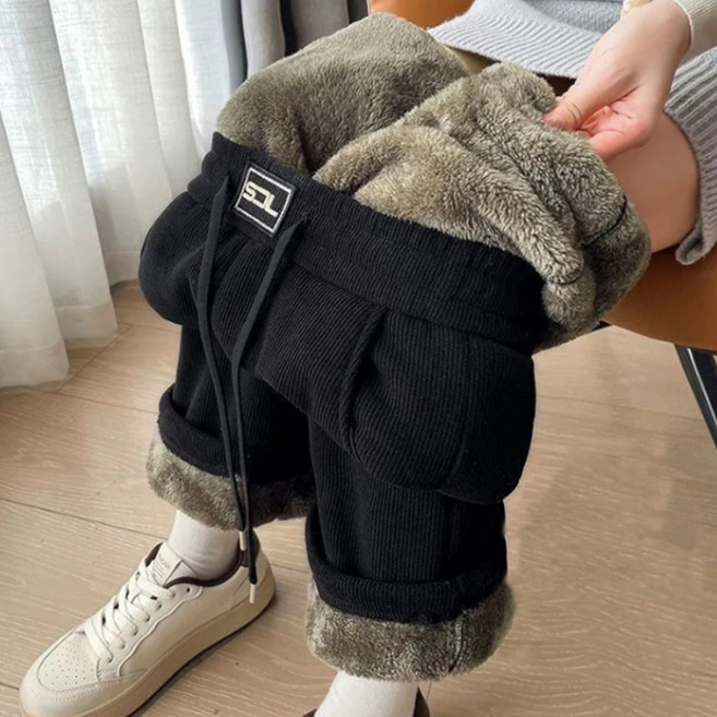 Rich Unni 女款冬季刷毛燈芯絨防寒防水休閒直筒褲