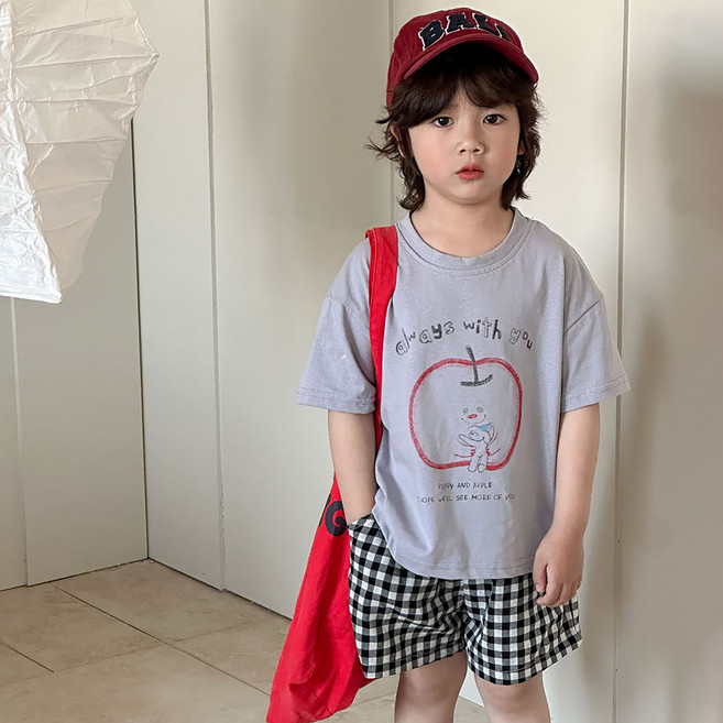 스타빈 아동용 허그 애플 반팔 체크팬츠 세트