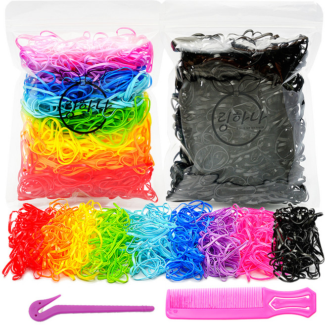 링하나 여아용 링링 대용량 고탄력 머리 고무줄 2p + 이지컷 + 포켓빗 세트 SR27