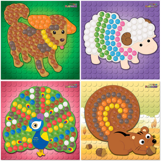 플레이콘 모자이크 보드 만들기 4종 세트 동물1, 강아지, 양, 공작새, 다람쥐, 1세트