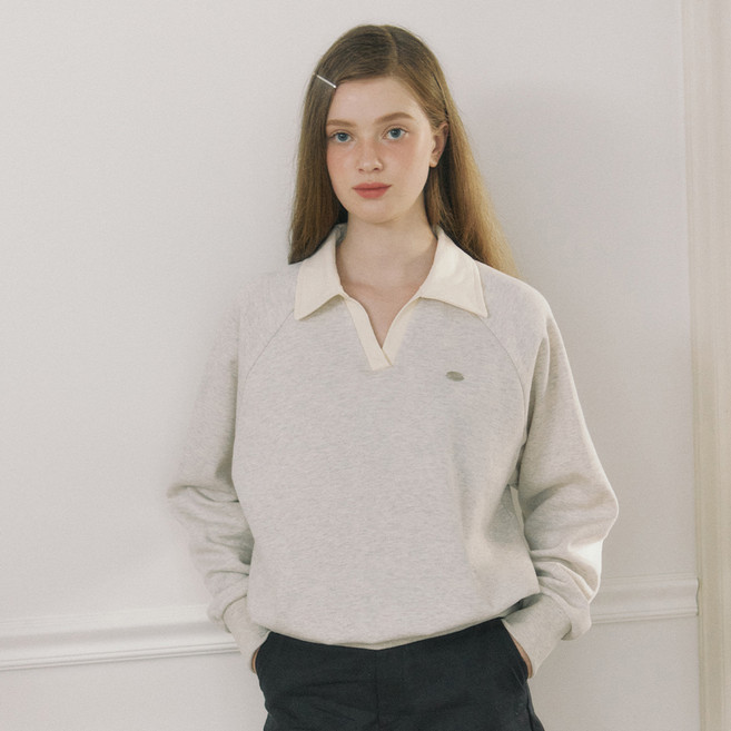 아워호프 여성용 피케 오픈 카라 무지 스웨트셔츠