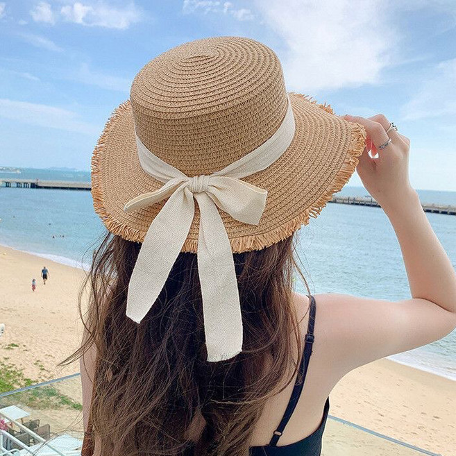 라라티나 여성용 비뉴 라탄 리본 매듭 바캉스 휴양지 밀짚모자