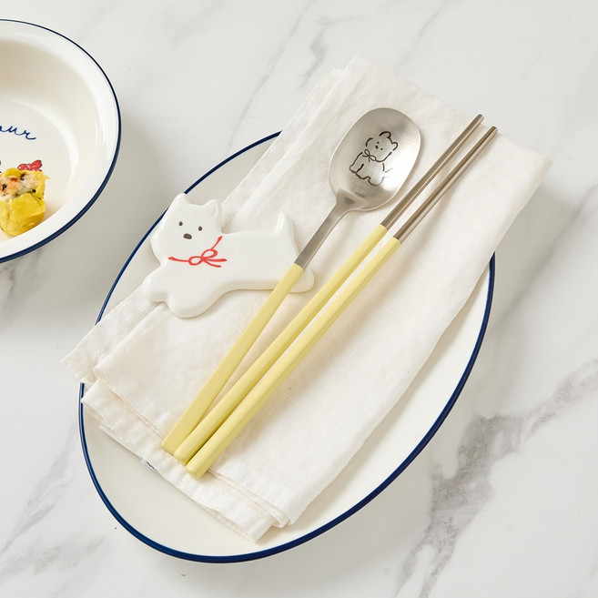 모던하우스 퍼니컬러 두부 수저 세트, 옐로우, 1세트, 숟가락 + 젓가락