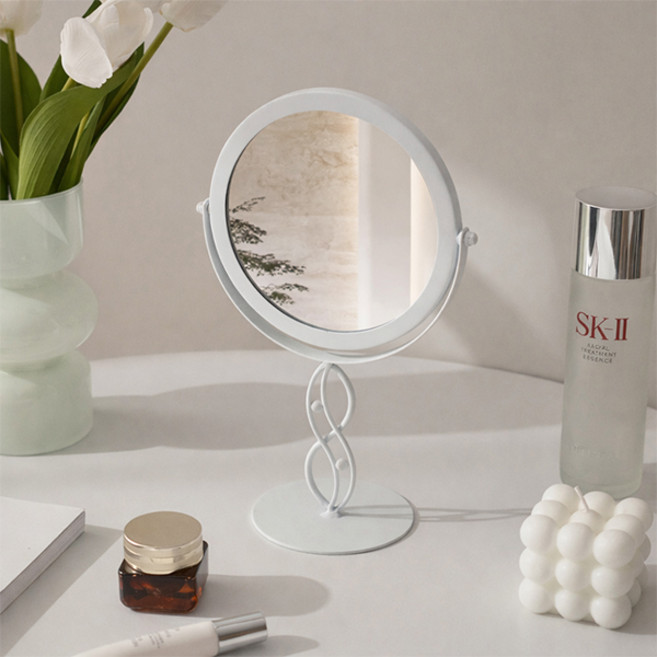 맙소샵 트위스트 메탈스탠드 메이크업 원형 탁상거울 HR2603, 실버