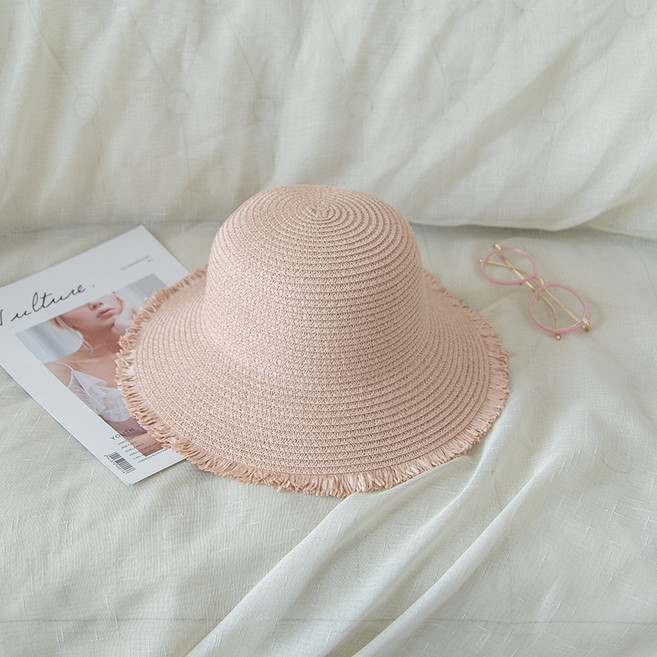 디멜디 여성용 프린지 데일리 햇빛가리개 밀짚 버킷햇