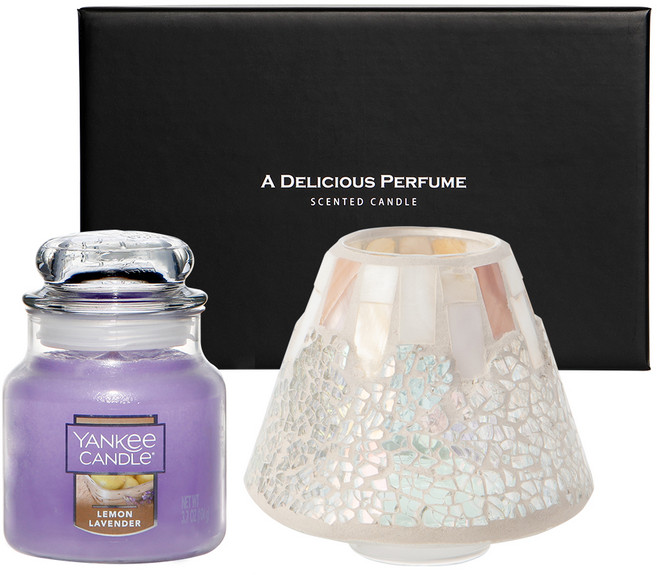 양키캔들 스몰자 향초 + 모자이크 자쉐이드 선물세트, 레몬라벤더, 펄크래클