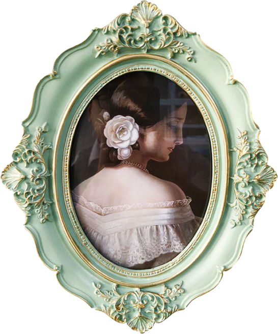 엑스터 유럽풍 앤틱 레진 타원 벽걸이 액자, 1개, 그린