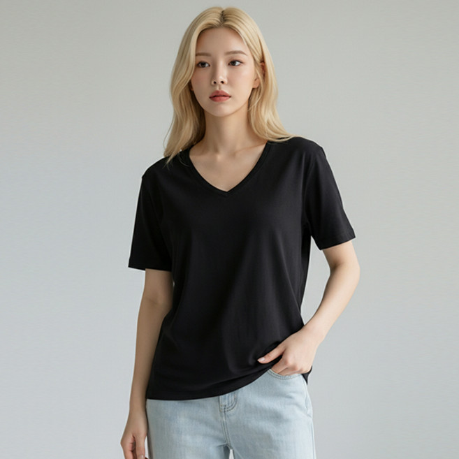 레몬소울 여성용 RL 브이넥 반팔 티셔츠