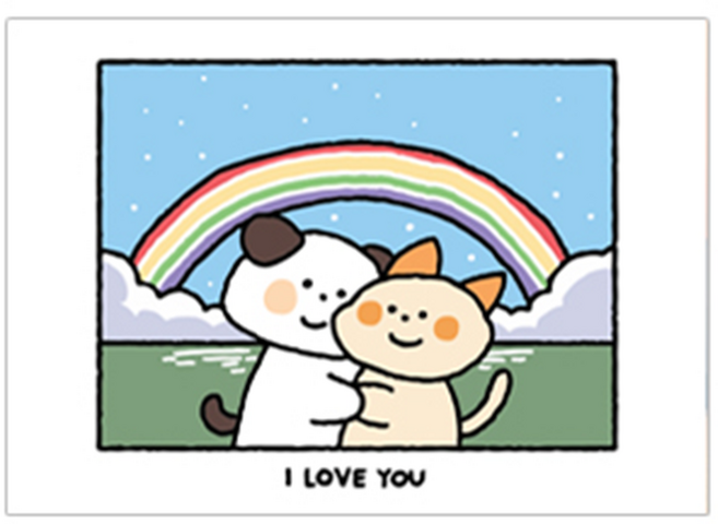 진심디자인 감성 아트웍 디자인캔버스 D 엔조이 키즈 라인 D53 무지개 앞 멍냥커플, 화이트