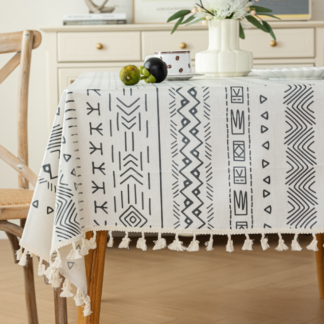 Theia 棉麻波西米亞風餐桌布, 款式2, 1個, 150 x 240 cm
