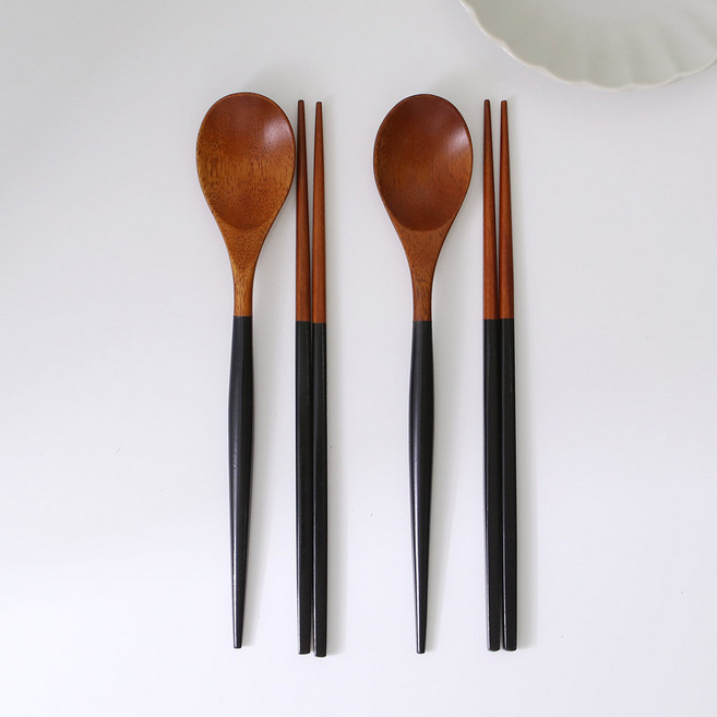 이우아여사 옻칠 파스텔컬러 나무수저, 블랙, 숟가락 2p + 젓가락 2p, 2세트