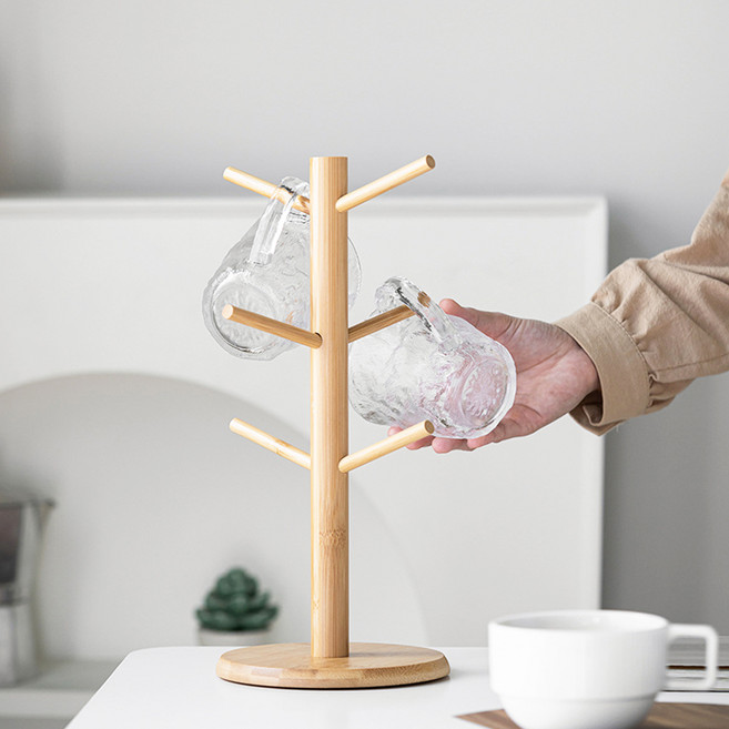 바른리빙 원목 코지 컵걸이 홀더 6구, 베이지, 1개