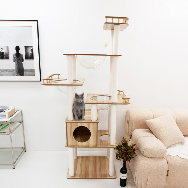 펫모닝 고양이 6단 미유앤코 펜트하우스 타워, 베이지, 1개