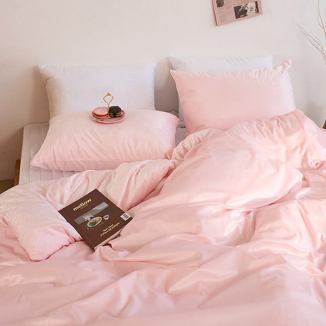 아임리빙 극세사 카라멜 호텔식 이불커버, 베이비핑크