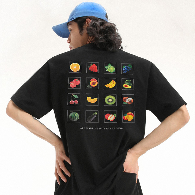 그랜피니 프리미엄 세미 오버핏 후르츠 스토어 통기성 반팔 티셔츠 GFBT216