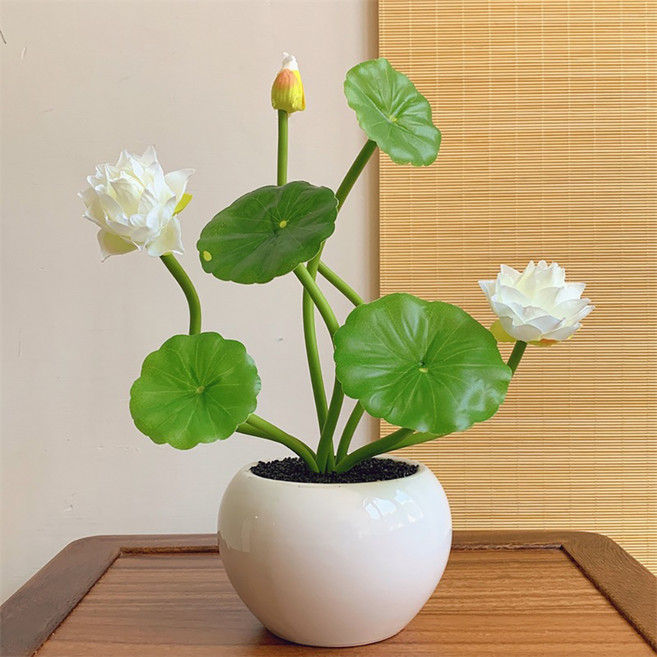 소유공간 조화 내추럴 연꽃 화병 세트, 화이트, 1세트