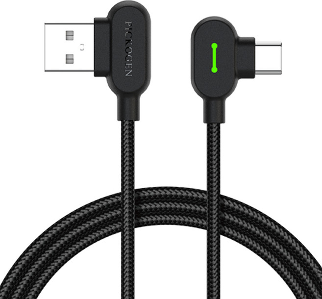 PICKOGEN 皮克全 USB-Type-C 充電線傳輸線編織線快充線 LED雙彎頭L型, 黑色, 1個, 2m