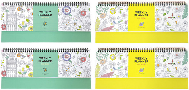 핑크풋 6000 컬러드로잉 탁상 위클리 플래너 2종 x 2p 세트, 옐로우, 민트, 1세트