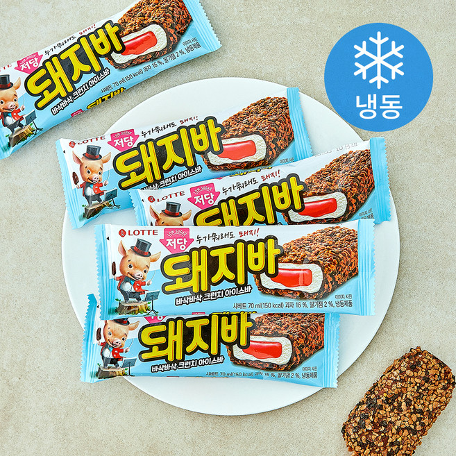 롯데웰푸드 돼지바 저당 (냉동), 5개, 1개입, 70ml