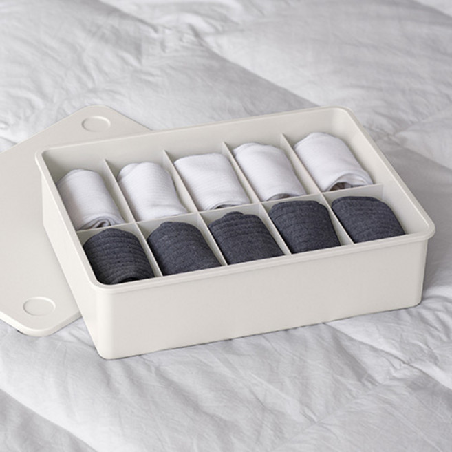 이즈리빙 칸칸칸 속옷 정리함, 10칸, 아이보리 + 아이보리뚜껑, 1개