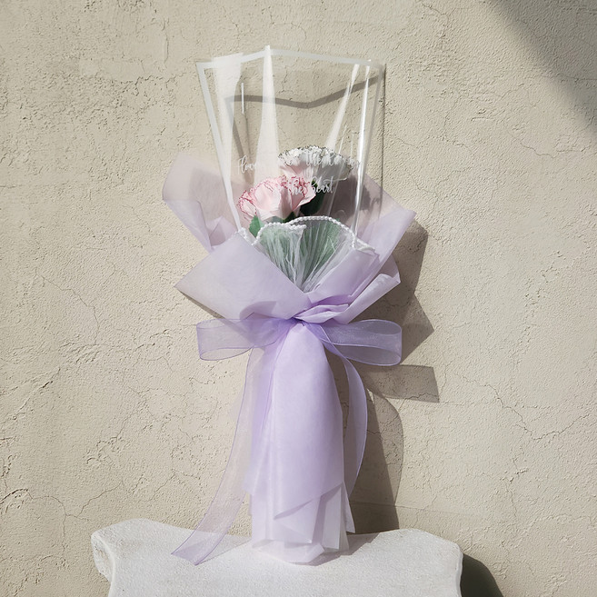 아스파시아 조화 정화 카네이션 모조진주 꽃다발 + 쇼핑백, 퍼플(조화), 1개